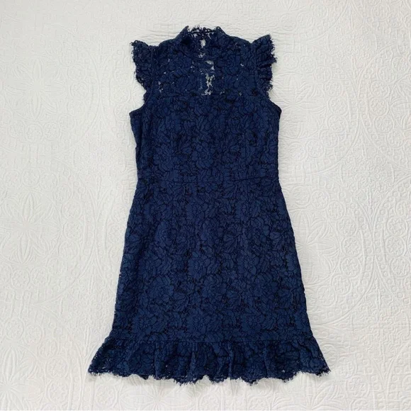 Aijek High-Neck Lace Cocktail Dress, Navy Blue Women
